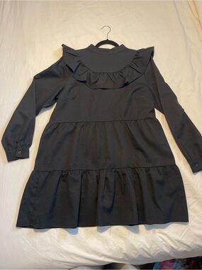 Vintage Nasty Gal Collection Black Ruffle Tiered Mini Dress Size 10